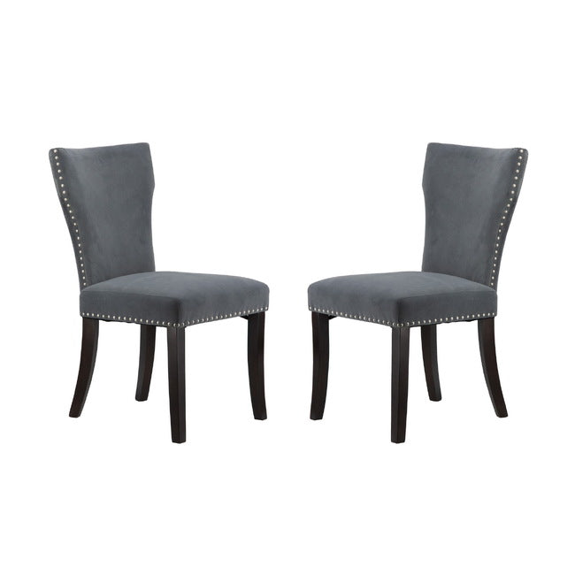 Chairs Studded Grey Velvet Look Armless Dining Chairs Set of 2