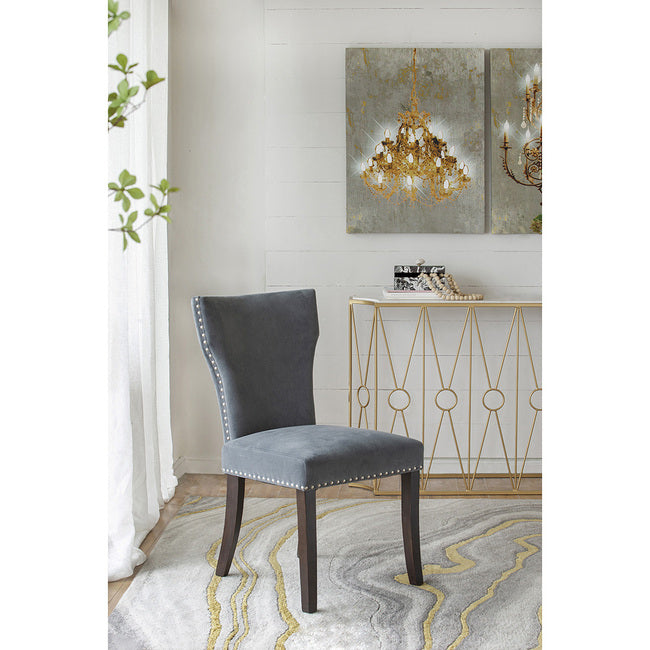 Chairs Studded Grey Velvet Look Armless Dining Chairs Set of 2