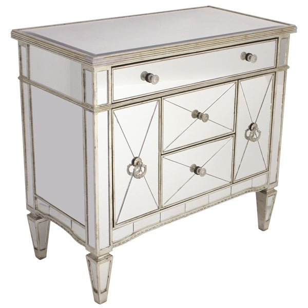 Mirrored Dresser Nightstand Antique Ribbed 5 Drawers | 92 x 48 x 87cmh