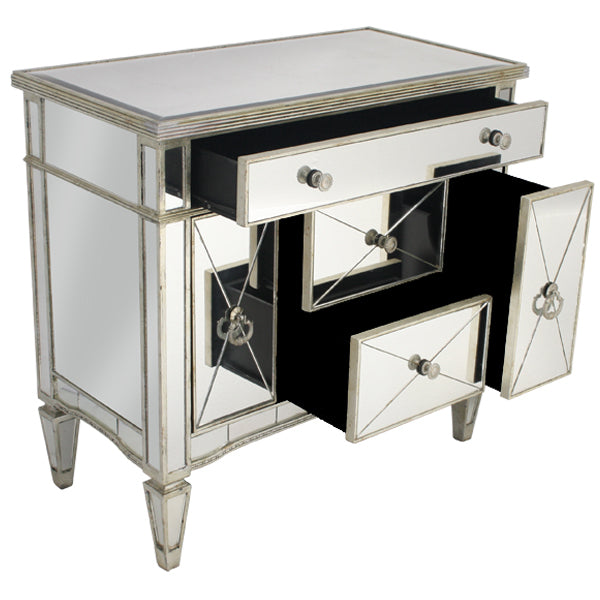 Mirrored Dresser Nightstand Antique Ribbed 5 Drawers | 92 x 48 x 87cmh
