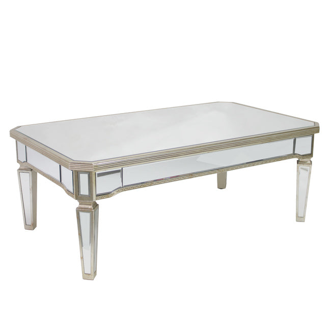 Mirrored Rectangular Coffee Table Antique Ribbed | 120 x 70 x 45cmh