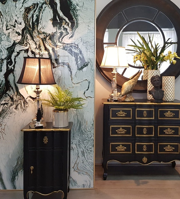 Dynasty 1 Drawer 1 Door Bedside black 40wide | 40x30x65cmh