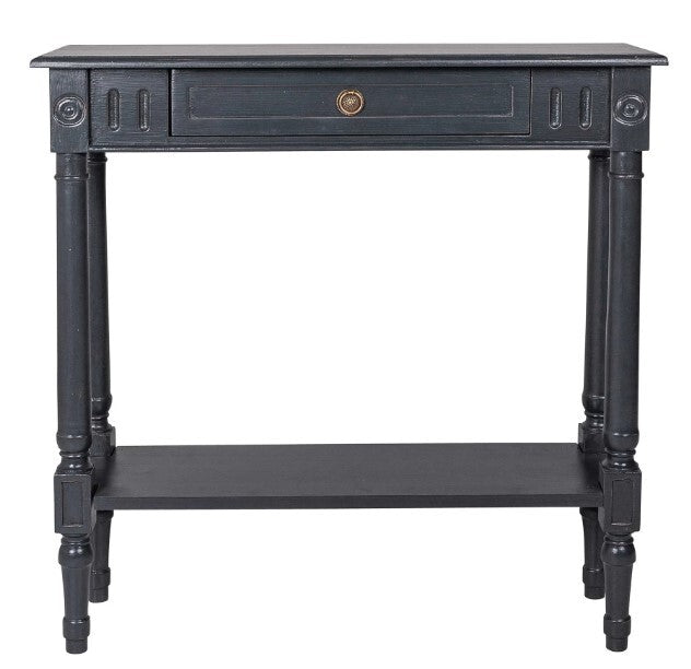 Norfolk Console Black with 1 Drawer & Shelf (Flatpacked) | 80 x 25 x 80cmh