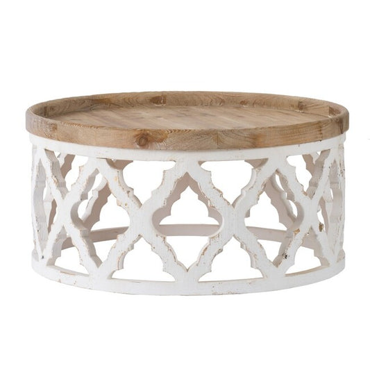 Lattice Round Shabby Chic Coffee Table Distressed White | 81x81x40cmh