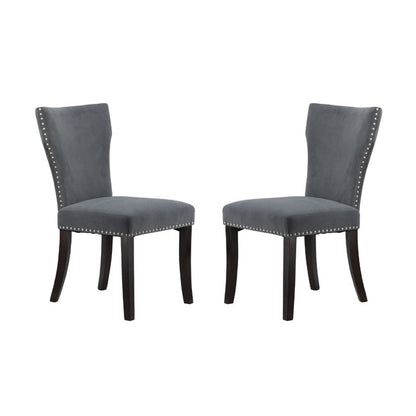 Chairs Studded Grey Velvet Look Armless Dining Chairs Set of 2