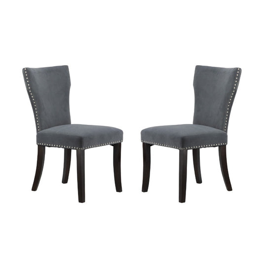 Chairs Studded Grey Velvet Look Armless Dining Chairs Set of 2