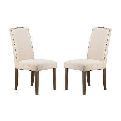Studded Beige Armless Dining Chairs Set of 2