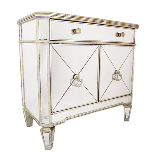 Mirrored 1 Drawer 2 Door Cabinet Antique Ribbed | 76 x 44 x 74cmh