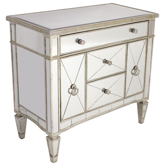 Mirrored Dresser Nightstand Antique Ribbed 5 Drawers | 92 x 48 x 87cmh