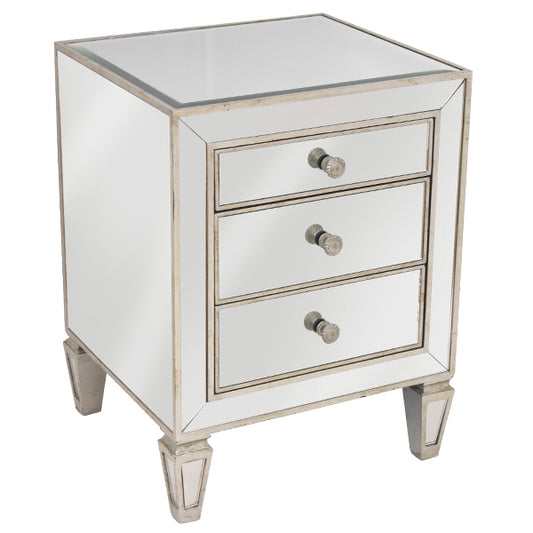 Mirrored 3 Drawer Bedside Antique Seamless | 50 x 45 x 66cmh