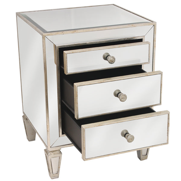 Mirrored 3 Drawer Bedside Antique Seamless | 50 x 45 x 66cmh