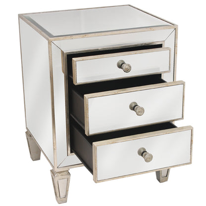 Mirrored 3 Drawer Bedside Antique Seamless | 50 x 45 x 66cmh