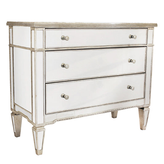 Mirrored 3 Drawer Chest Antique Ribbed 108 x 48 x 89.5cmh