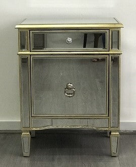 Mirrored Bedside Cabinet Antique 1 Door 1 Drawer | 56 x 41 x 72cmh