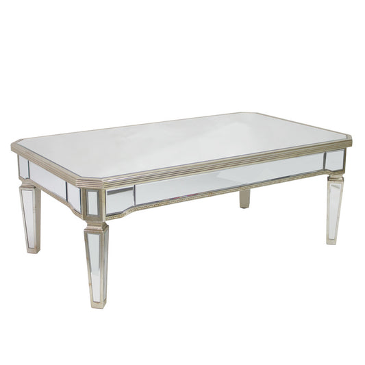 Mirrored Rectangular Coffee Table Antique Ribbed | 120 x 70 x 45cmh