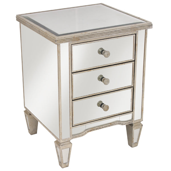 Mirrored Bedside Ribbed | 50 x 45 x 65cmh