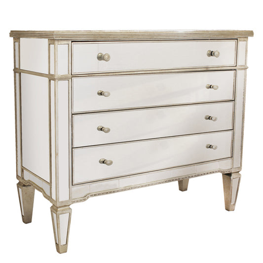 Mirrored 4 Drawer Chest Antique Ribbed 108 X 48X 89cmh