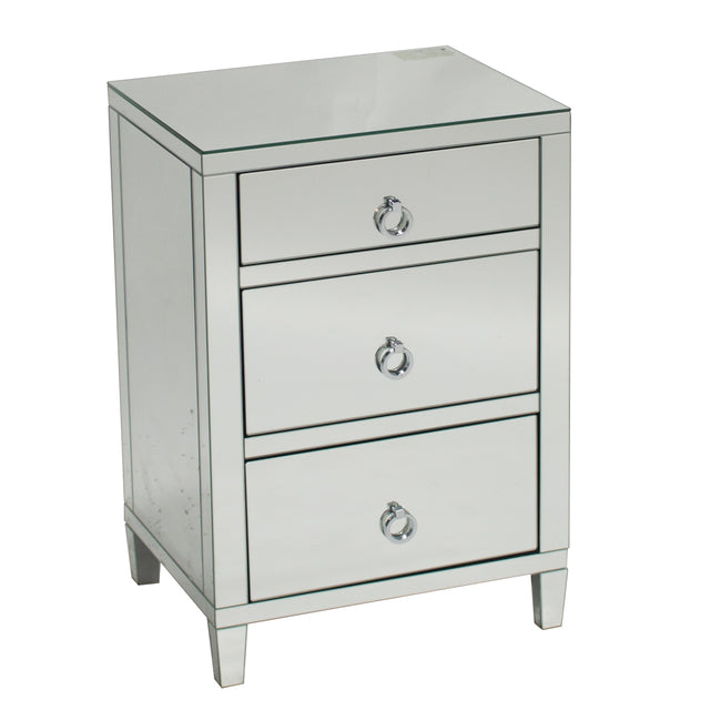 Glamour Mirrored 3 Drawer Bedside | 46 x 36 x 66cmh
