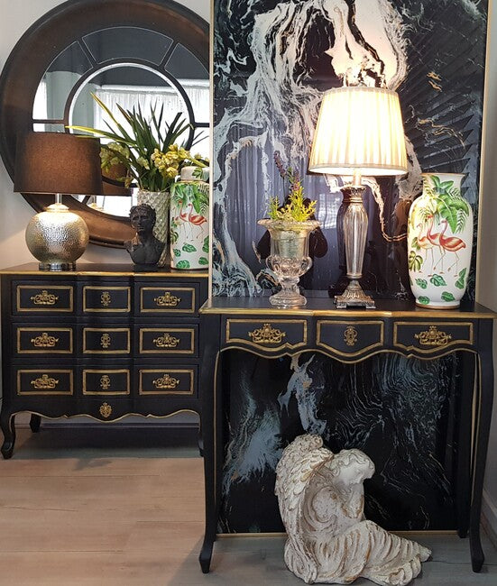 Dynasty Gold Accent Black Pettit Console | 90 x 25 x 80cmh