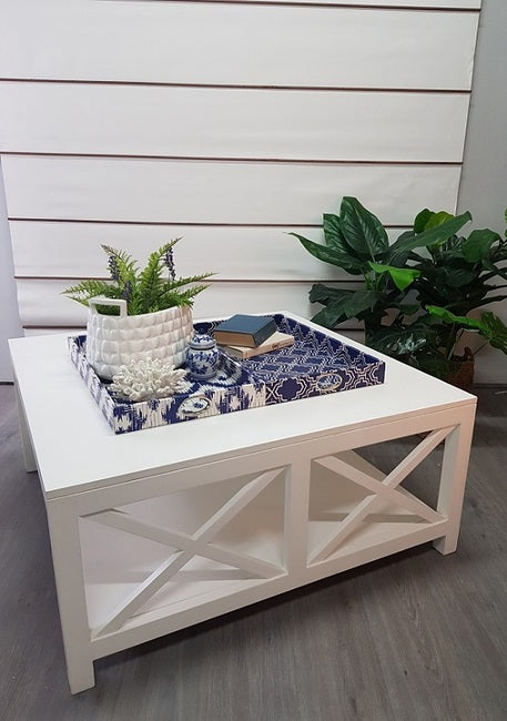 Catalina Crossed White Coffee Table | 110x110x50cmh