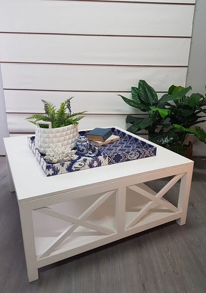 Catalina Crossed White Coffee Table | 110x110x50cmh