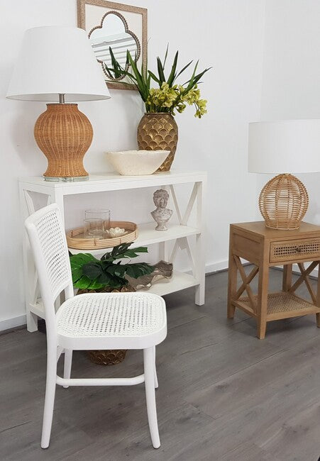 Palm Rattan Dining Chair White Matt Finish | 47x53x85cmh
