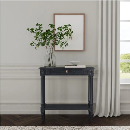 Norfolk Console Black with 1 Drawer & Shelf (Flatpacked) | 80 x 25 x 80cmh