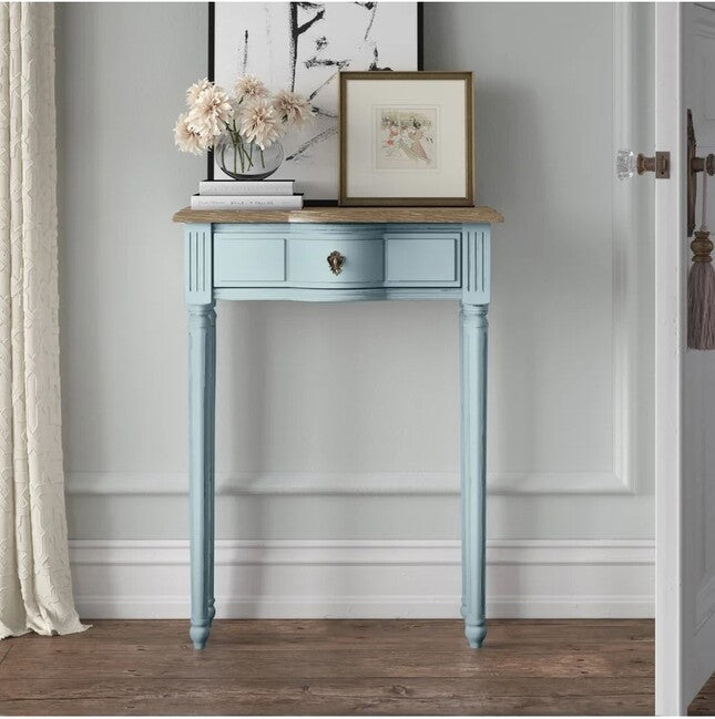 Norfolk Console Blue with Natural Top (Flatpacked) | 61 x 25.4 x 80cmh